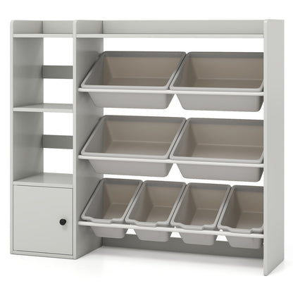 Kids Toy Storage and Bookshelf with Open Shelves and Single-door Cabinet