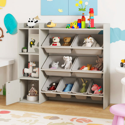 Kids Toy Storage and Bookshelf with Open Shelves and Single-door Cabinet