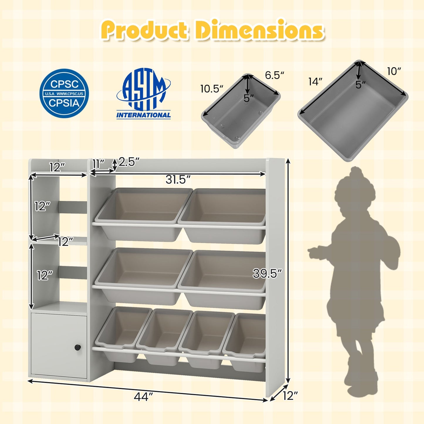 Kids Toy Storage and Bookshelf with Open Shelves and Single-door Cabinet
