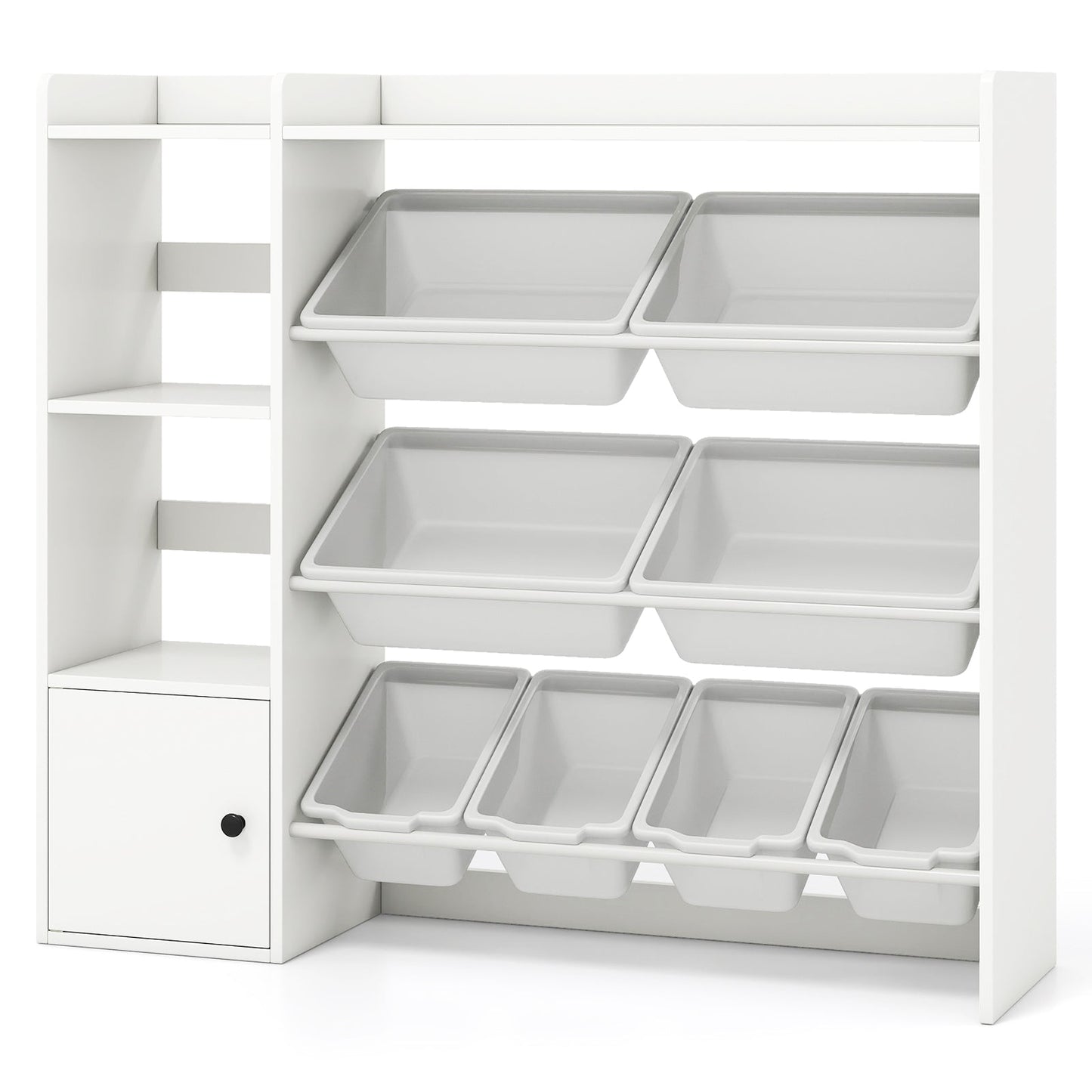Kids Toy Storage and Bookshelf with Open Shelves and Single-door Cabinet