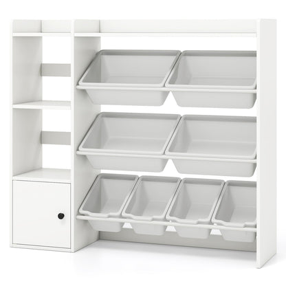 Kids Toy Storage and Bookshelf with Open Shelves and Single-door Cabinet