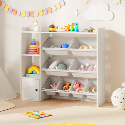 Kids Toy Storage and Bookshelf with Open Shelves and Single-door Cabinet