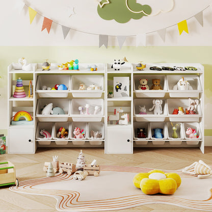 Kids Toy Storage and Bookshelf with Open Shelves and Single-door Cabinet