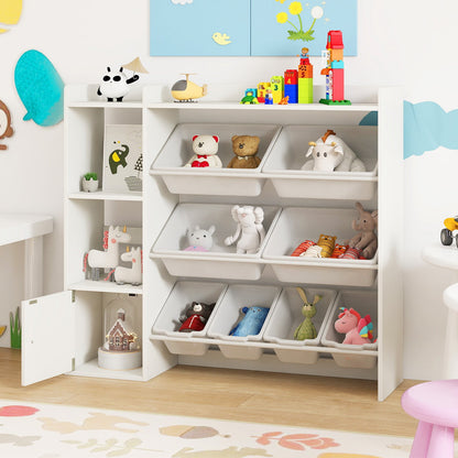 Kids Toy Storage and Bookshelf with Open Shelves and Single-door Cabinet