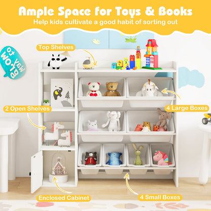 Kids Toy Storage and Bookshelf with Open Shelves and Single-door Cabinet