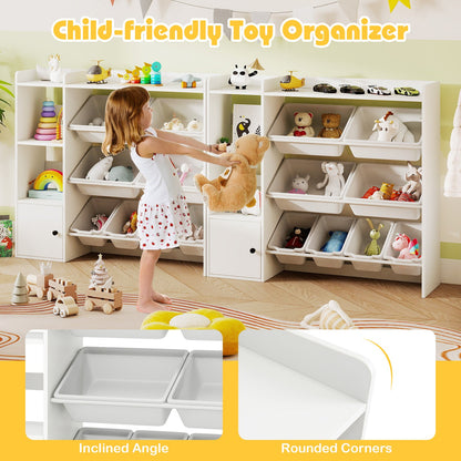 Kids Toy Storage and Bookshelf with Open Shelves and Single-door Cabinet
