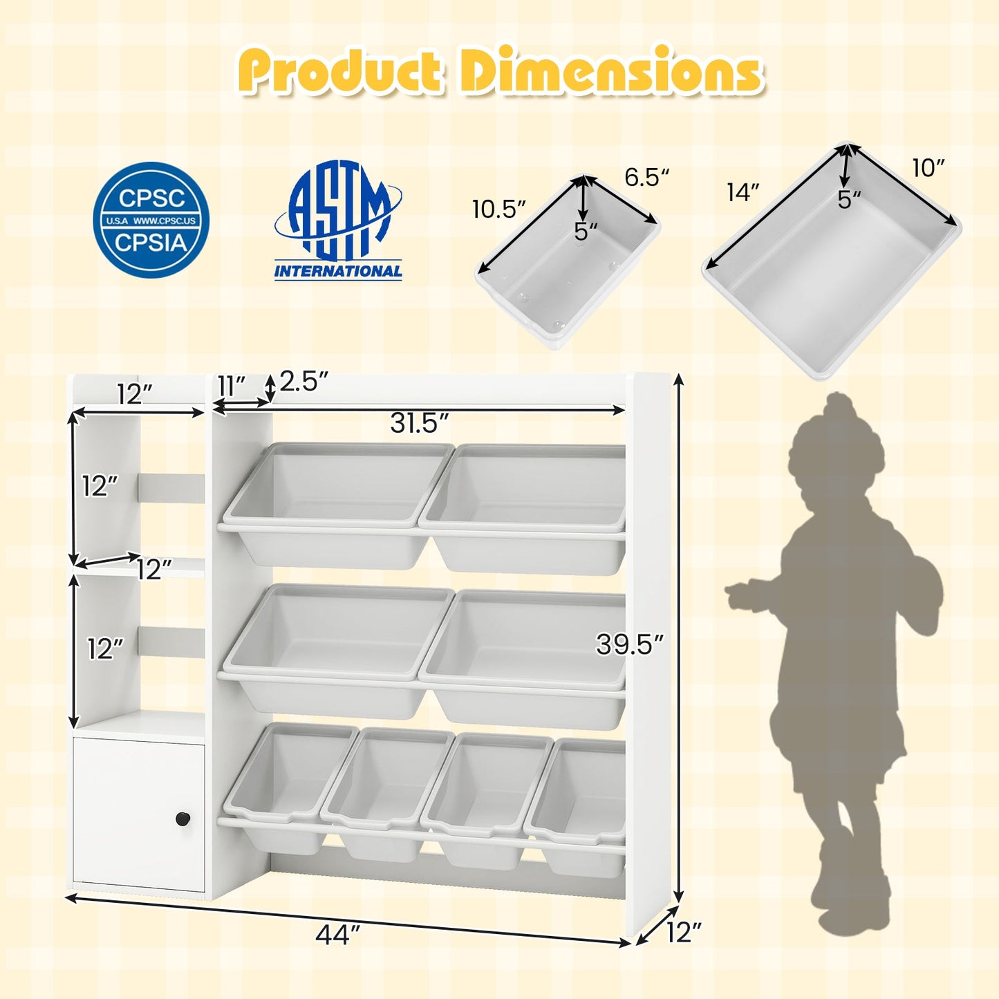 Kids Toy Storage and Bookshelf with Open Shelves and Single-door Cabinet