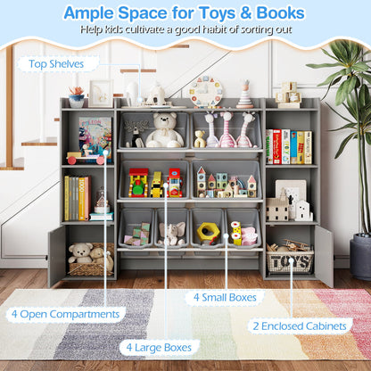 Kids Toy Storage and Bookshelf with Boxes and Open Shelves