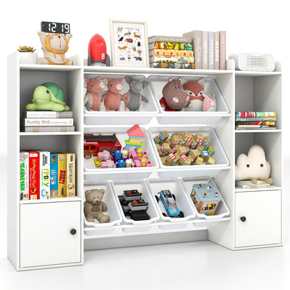 Kids Toy Storage and Bookshelf with Boxes and Open Shelves