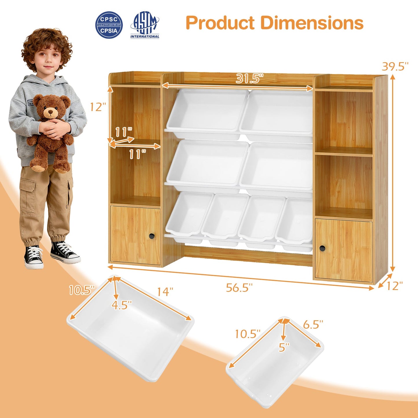 Kids Toy Storage and Bookshelf with Boxes and Open Shelves