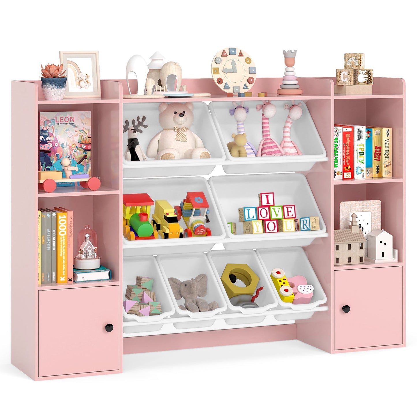 Kids Toy Storage and Bookshelf with Boxes and Open Shelves