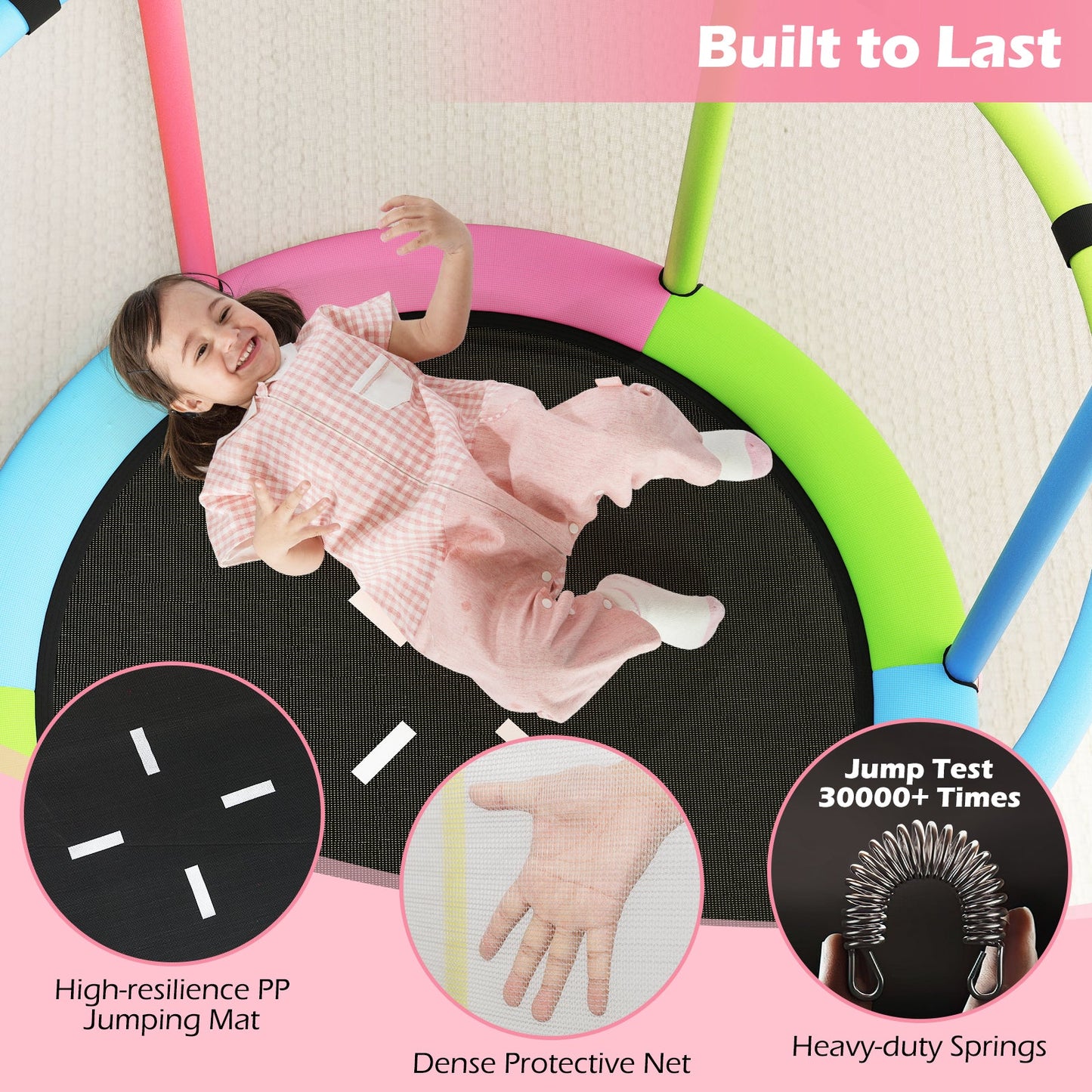 55" Kids Trampoline Gift for for 3-6 Years Old Boys and Girls