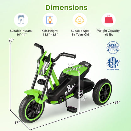 Kids Tricycle 3-Wheel Toddler Bike with Foot Pedals Forward Backward