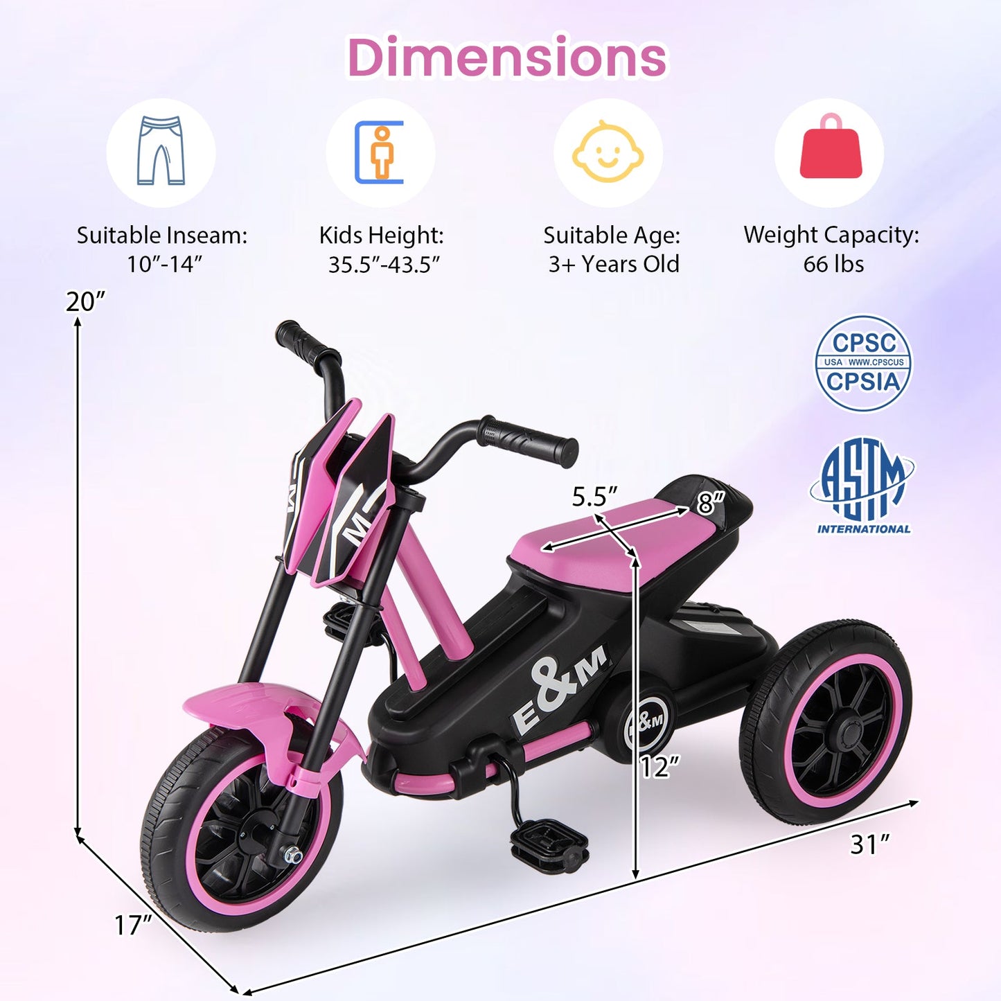 Kids Tricycle 3-Wheel Toddler Bike with Foot Pedals Forward Backward