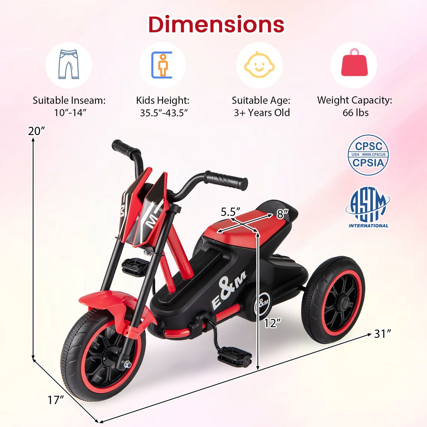 Kids Tricycle 3-Wheel Toddler Bike with Foot Pedals Forward Backward
