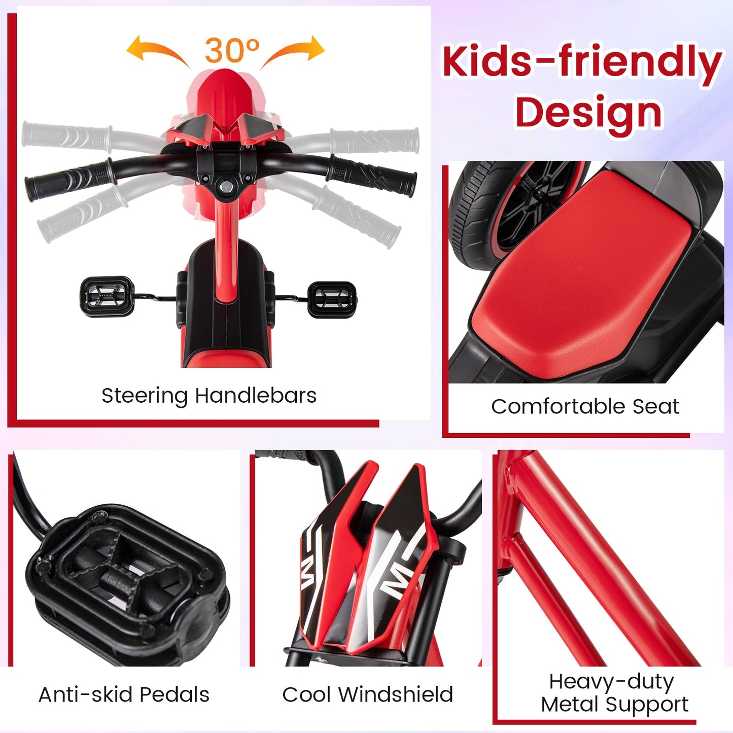 Kids Tricycle 3-Wheel Toddler Bike with Foot Pedals Forward Backward