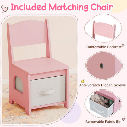 Kids Vanity Set Pretend Play Dressing Table Set with 3-Color Lighting Modes Adjustable Brightness and Mirror Cabinet