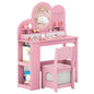 Kids Vanity with Lights Princess Vanity Table and Chair Set with 2 Drawers and 2-Tier Bookshelf