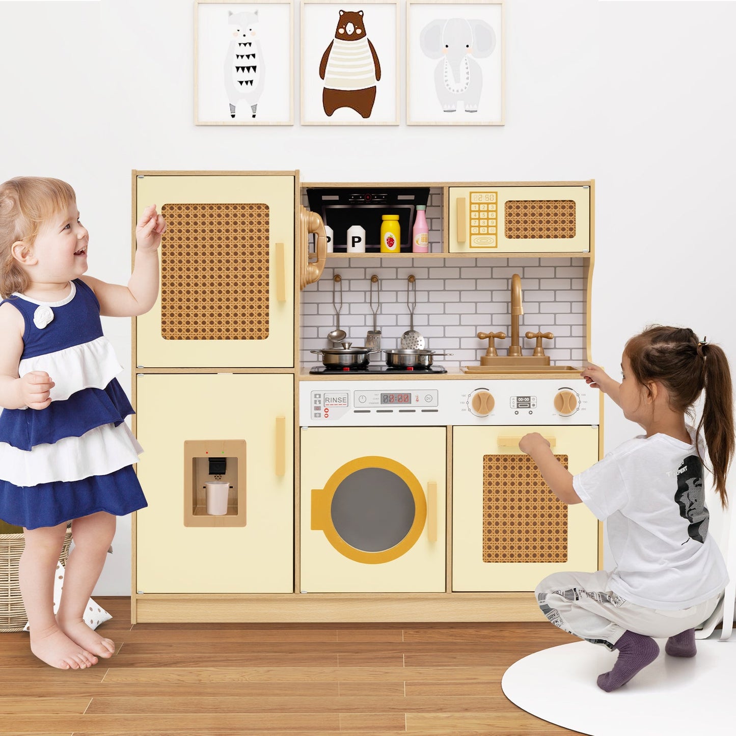 Kids Wooden Kitchen Playset with Realistic Lights and Sounds