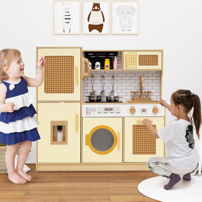 Kids Wooden Kitchen Playset with Realistic Lights and Sounds