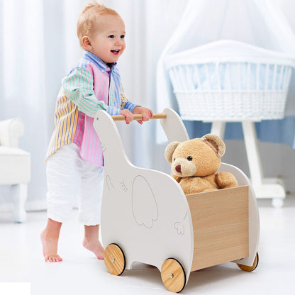 Kids Wooden Shopping Cart with Rubber Wheels
