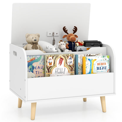 Kids Wooden Toy Box with Front Bookshelf and 4 Solid Wood Legs for Playroom