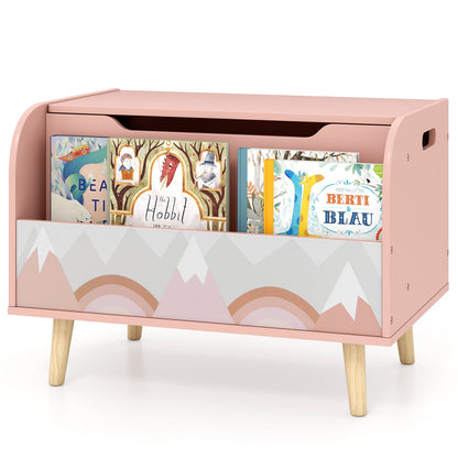 Kids Wooden Toy Box with Front Bookshelf and 4 Solid Wood Legs for Playroom