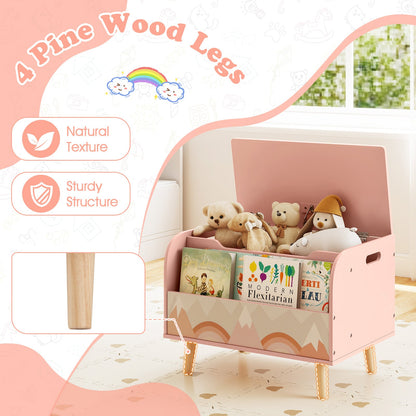 Kids Wooden Toy Box with Front Bookshelf and 4 Solid Wood Legs for Playroom