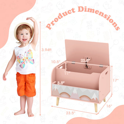 Kids Wooden Toy Box with Front Bookshelf and 4 Solid Wood Legs for Playroom