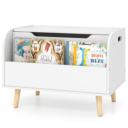 Kids Wooden Toy Box with Front Bookshelf and 4 Solid Wood Legs for Playroom