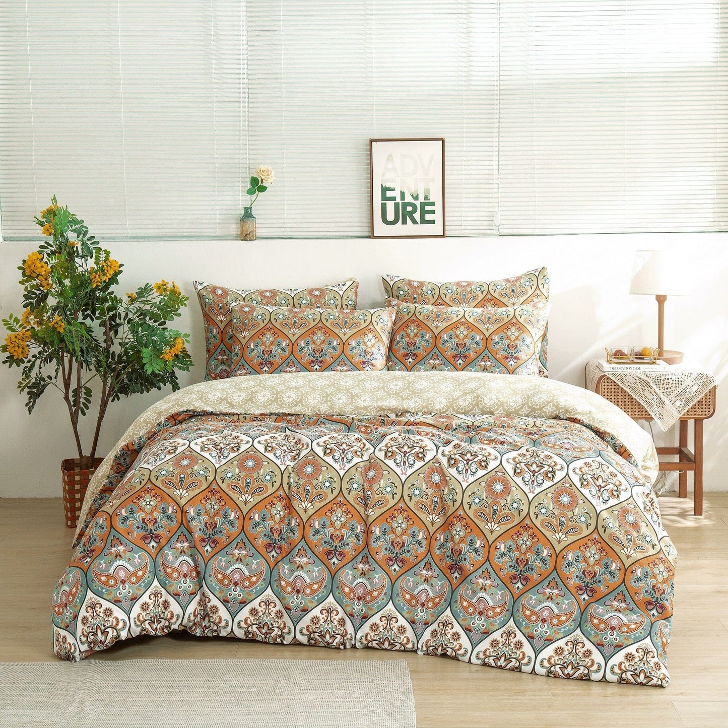 DaDalogy Coral Teal Floral Paisley Duvet Cover Set