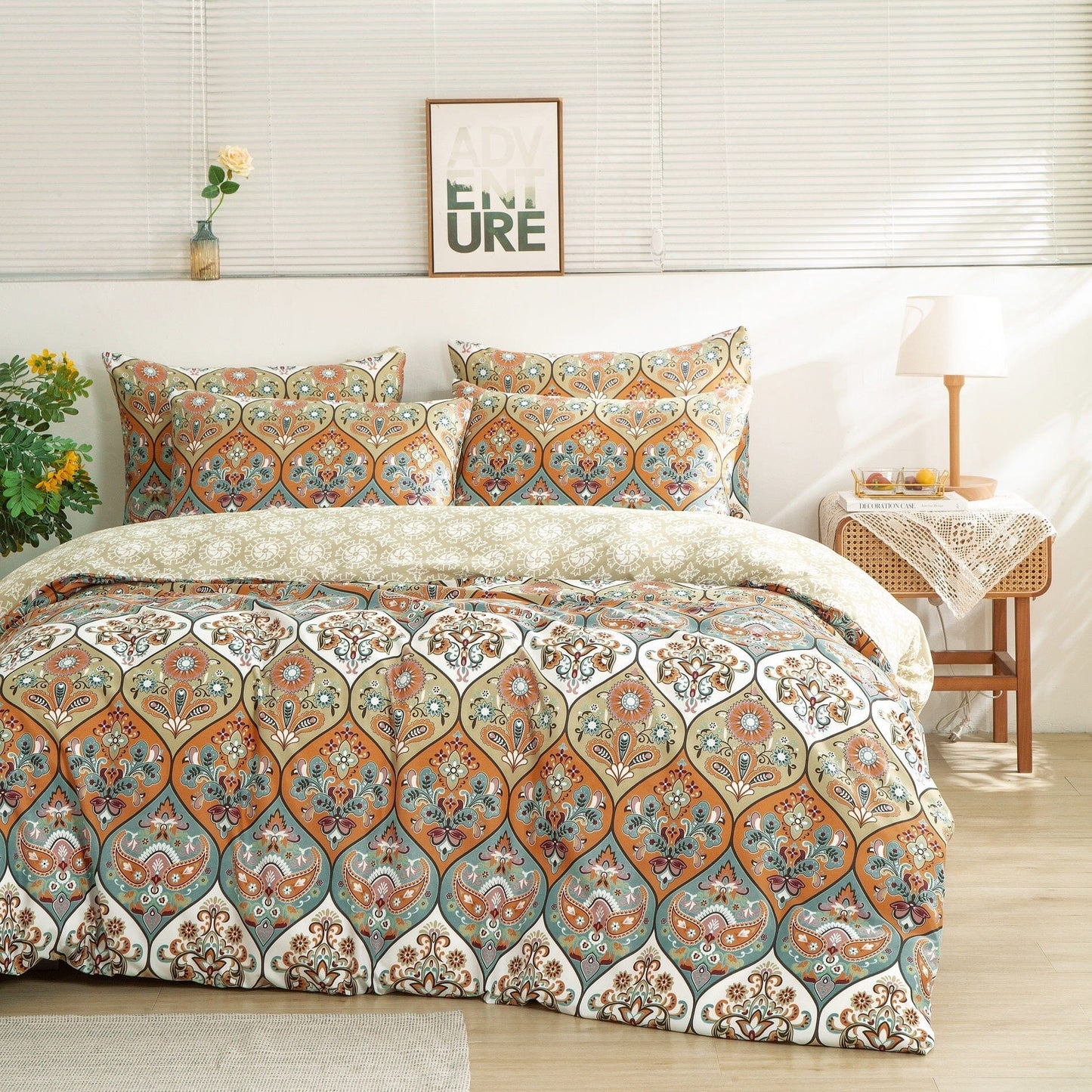 DaDalogy Coral Teal Floral Paisley Duvet Cover Set
