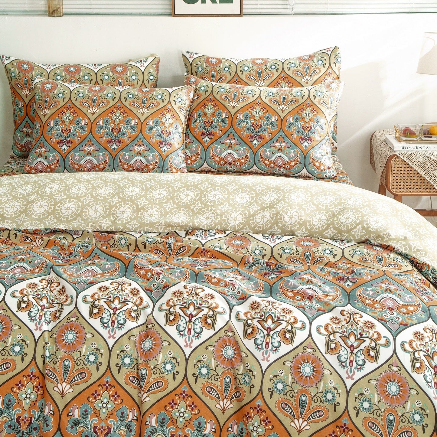 DaDalogy Coral Teal Floral Paisley Duvet Cover Set