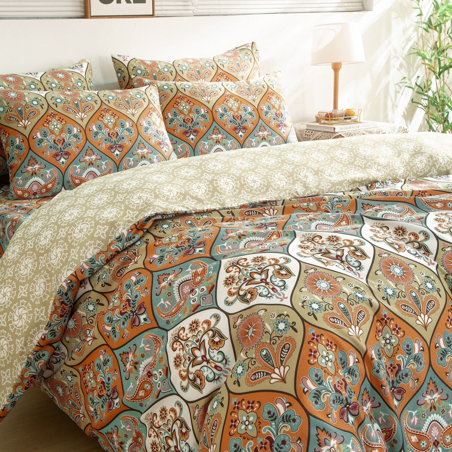 DaDalogy Coral Teal Floral Paisley Duvet Cover Set