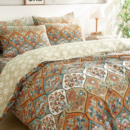 DaDalogy Coral Teal Floral Paisley Duvet Cover Set