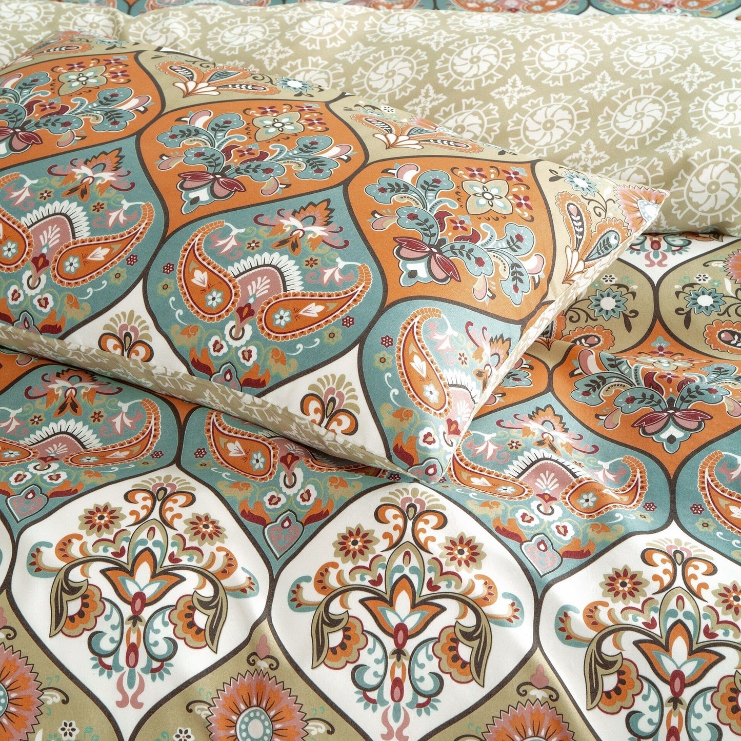 DaDalogy Coral Teal Floral Paisley Duvet Cover Set