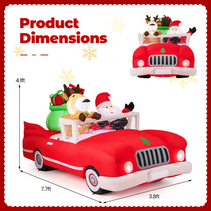 7.7 Feet Long Christmas Inflatable Santa Claus and Reindeer Riding Red Car with Gift Bag and 9 LED White Lights