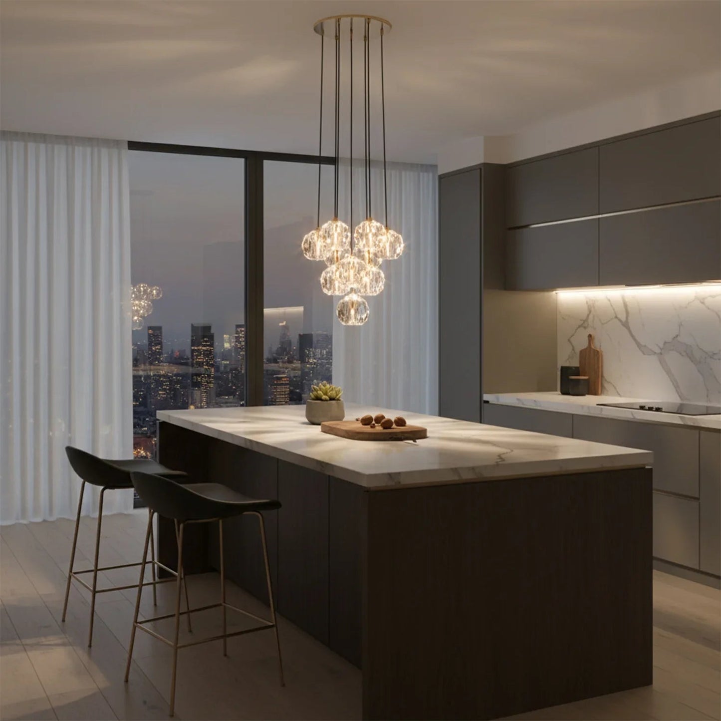 Luxury Faceted Crystal Cluster Chandelier