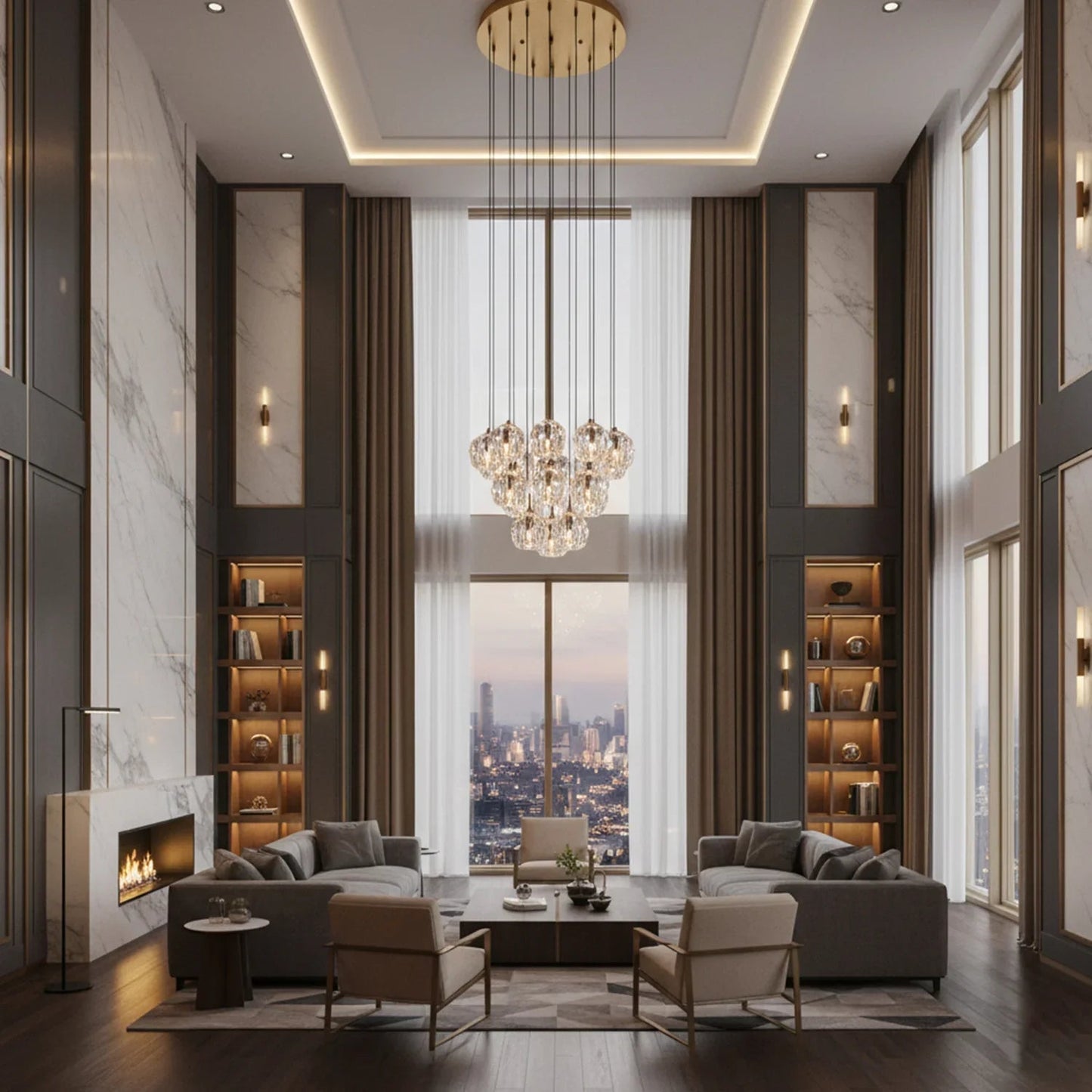 Luxury Faceted Crystal Cluster Chandelier