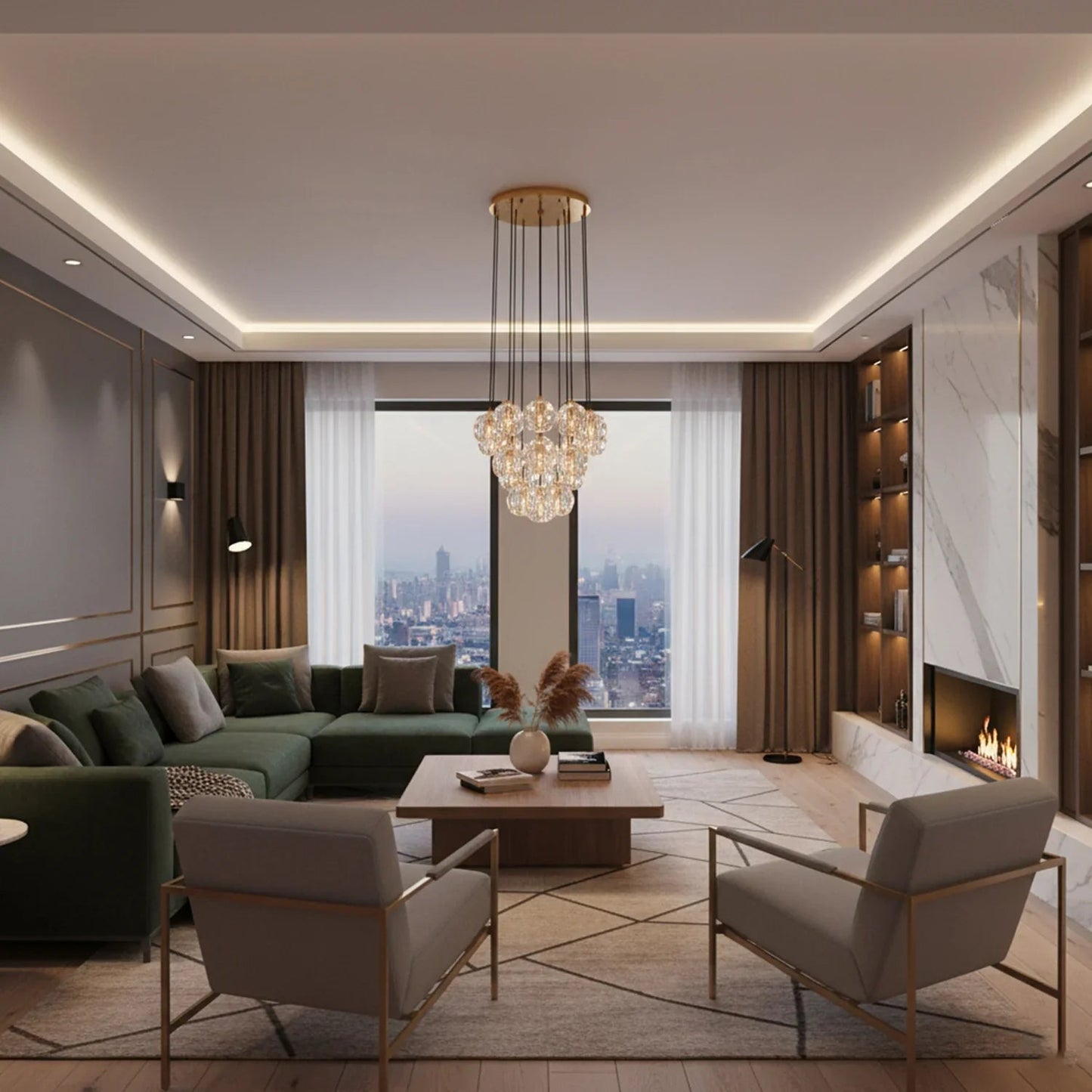 Luxury Faceted Crystal Cluster Chandelier