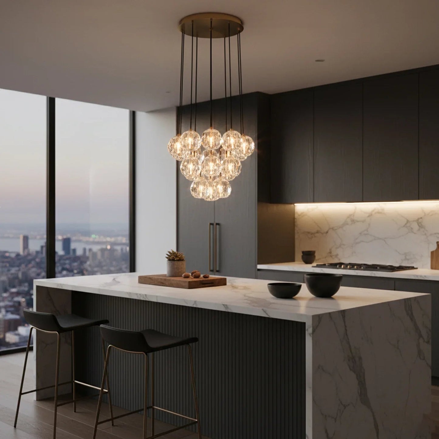 Luxury Faceted Crystal Cluster Chandelier