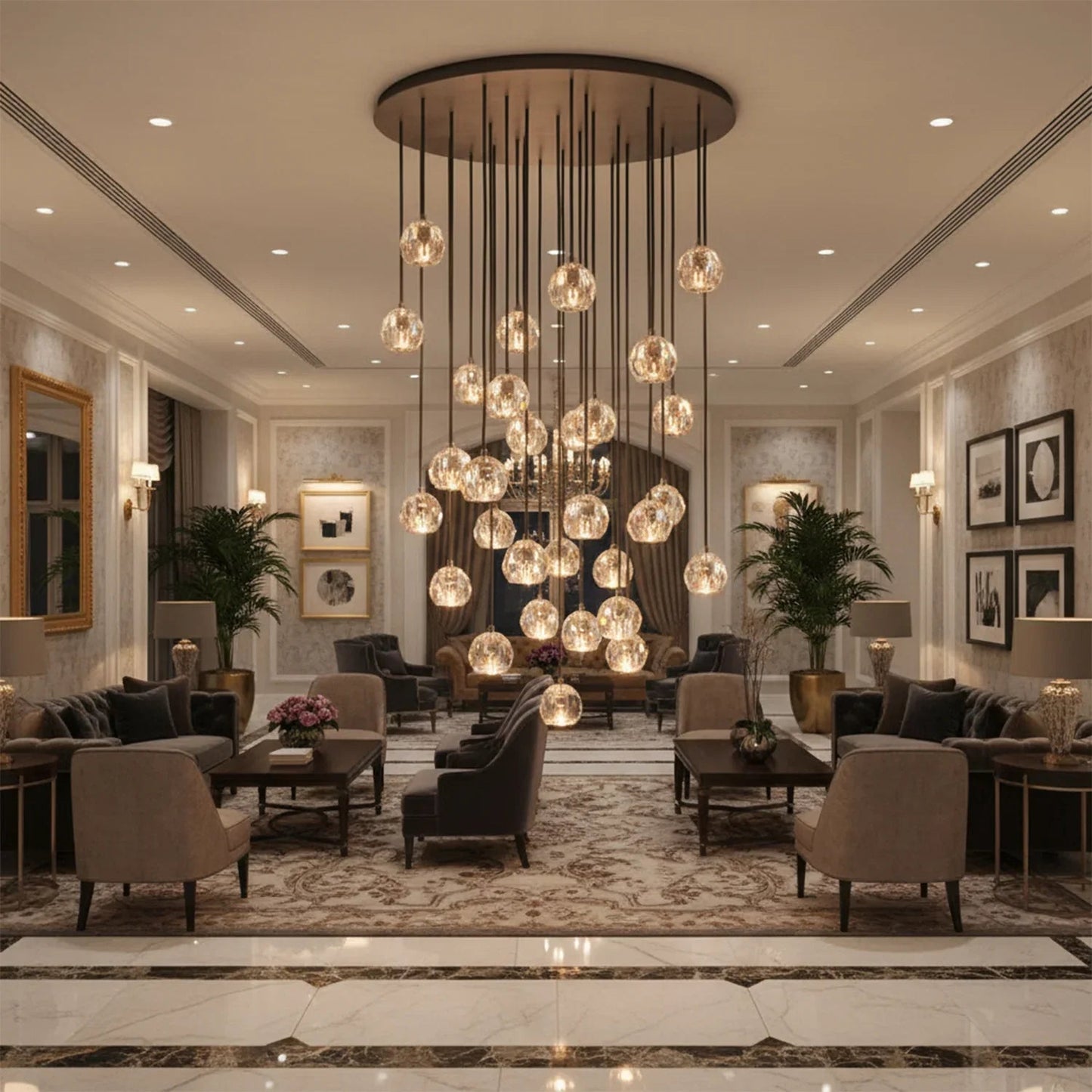 Luxury Faceted Crystal Cluster Chandelier