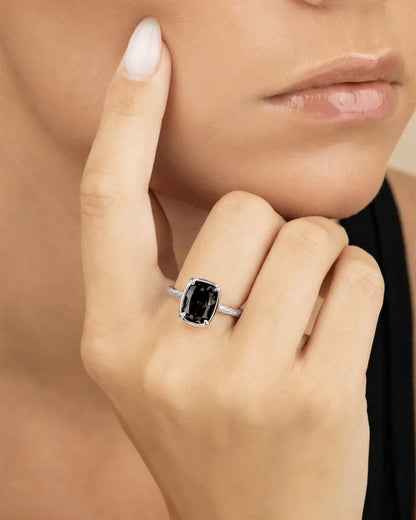 Sterling Silver Mini Black Elongated Cushion Ring