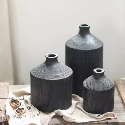 Black Wooden Vase Narrow Neck Decorative Bottle