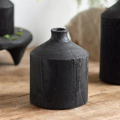 Black Wooden Vase Narrow Neck Decorative Bottle