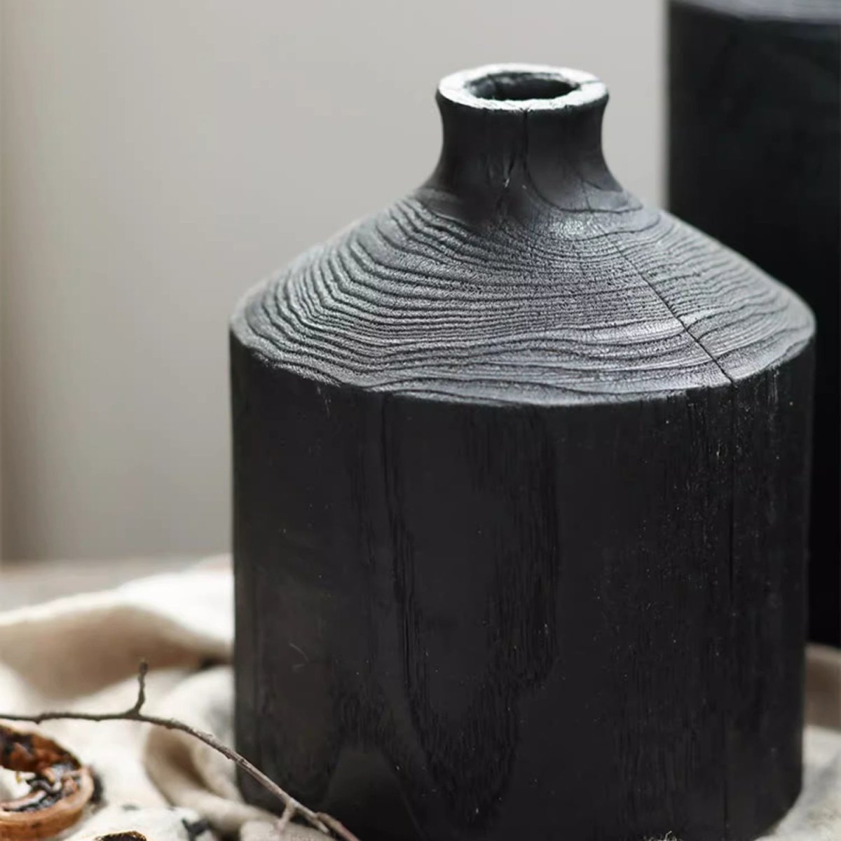 Black Wooden Vase Narrow Neck Decorative Bottle