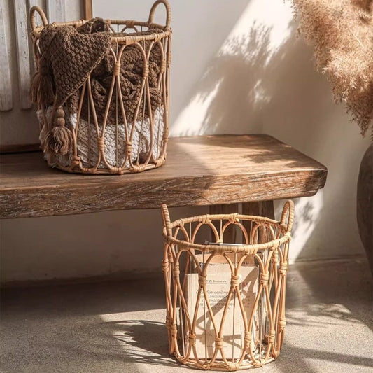 Bohemian Open-Weave Rattan Basket