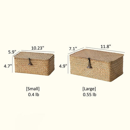 Rectangular Natural Straw Storage Basket with Lid