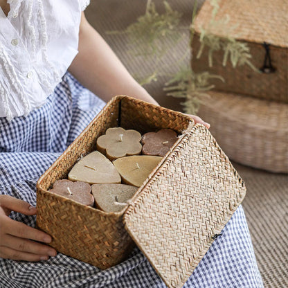 Rectangular Natural Straw Storage Basket with Lid