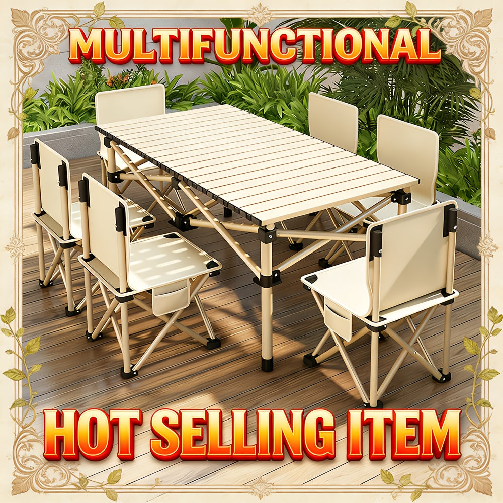 Portable Folding Camping Table for 4-6 People Adjustable Height Picnic BBQ Table